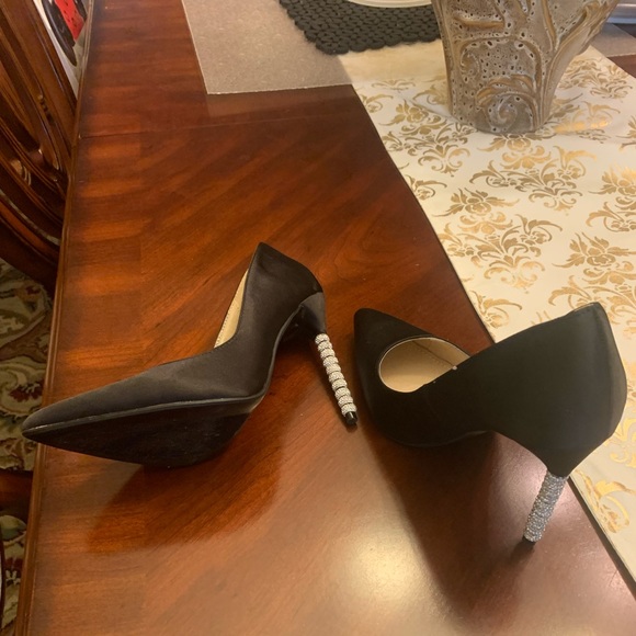 JACOBIES Woman's Pump Heels “DORSA “-  Black Satin  With Christals on heels. - Picture 6 of 15